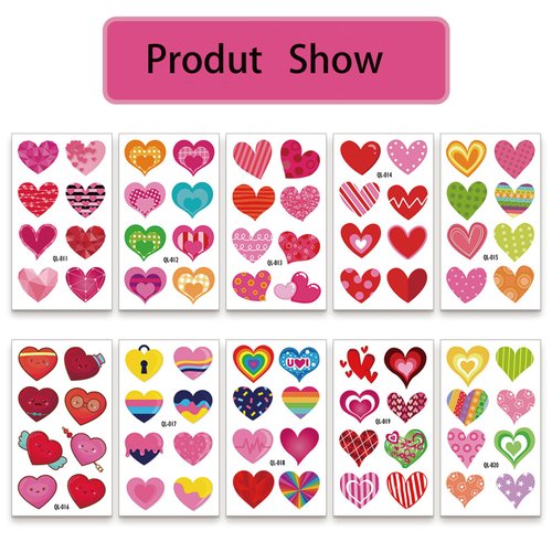 mdgfge 80 Pcs Heart Tattoo Assorted Heart Tattoos Valentine's Day Hearts Temporary Tattoos Colorful Hearts Love Fake Waterproof Temp Tattoos for Kids Women Girls Party Daily Use Supplies