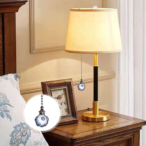 Ceiling Fan Pull Chains 12 Inches Glass Fan Pulls Decorative with Blue Pattern Transparent For Ceiling Light Lamp Fan Chain (nickel) 2 Pcs