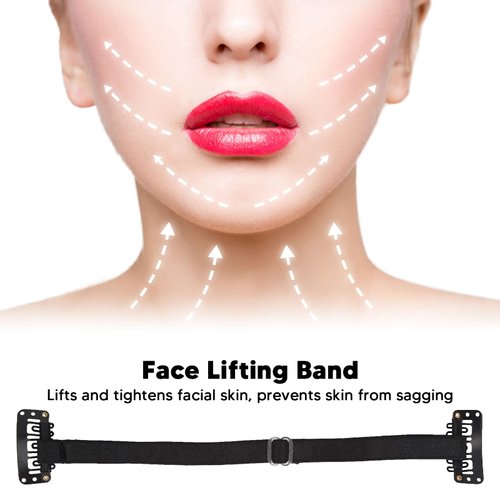 4PCS Face Lifting Band with Hairclip, Reusable Hairpin Facial Lifting Bands Invisible Facelift Patch Straps for Hair, Adjustable Elastic Instant Face Lift Band (Black)