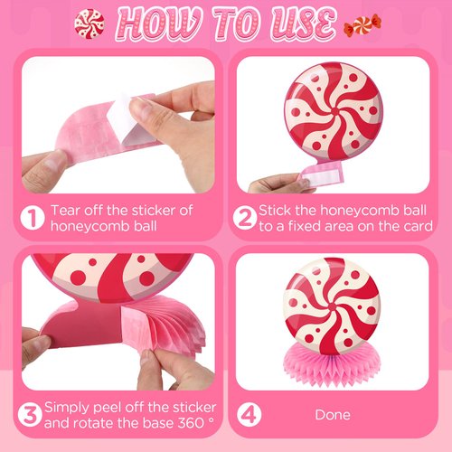 9Pcs Sweet Candy Table Decorations Christmas Candyland Party Decorations Colorful Lollipop Candy Honeycomb Centerpieces Table Topper for Candy Birthday Party Baby Shower Christmas Party Supplies