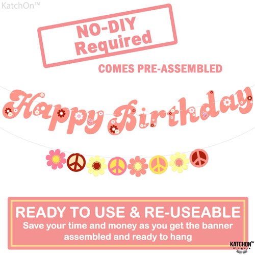 KatchOn, Groovy Happy Birthday Banner - Big, 10 Feet, No DIY | Two Groovy Birthday Banner for Groovy Party Decorations | Groovy Banner for Groovy Birthday Decorations | Hippie Happy Birthday Banner