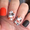 24Pcs Halloween Press on Nails Short Square Shape Halloween Fake Nails with Ghost Flower Leaf Designs Glossy Orange Black Halloween Glue on Nails Short Square Fall Holiday Stick on Nails for Women