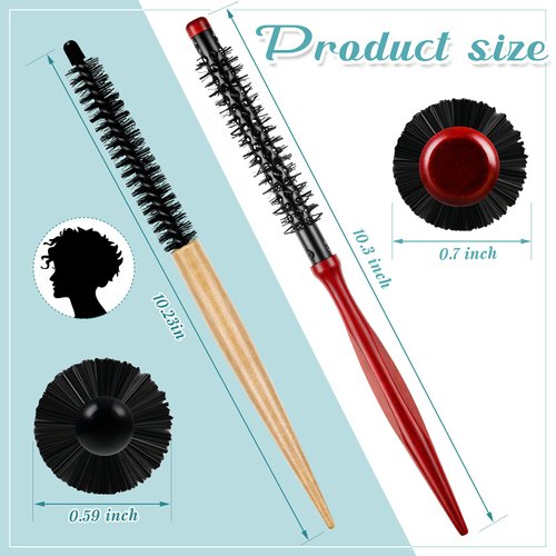 2 Pcs Small Round Hair Brush Mini Round Wood Brush Roller Quiff Hair Combs Nylon Bristles Hair Brushes Salon Hairdressing Brushes for Blow Drying Curly Hair Styling Bangs Lifting Beard Care, 2 Styles