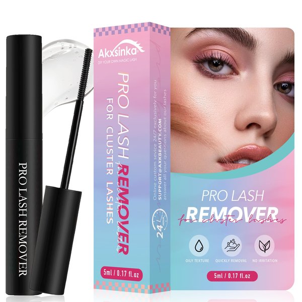 AKXSINKA Lash Glue Remover for Cluster Lashes, 5ML Lash Cluster Remover, Lash Bond and Seal Remover for DIY Lash Extensions, Self-Use at Home Lash Bond Remover for Sentive Eyes
