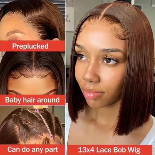 aibasi Glueless Bob Wigs Human Hair Pre Plucked Pre Cut Blonde Brown 13×4 Lace Front Human Hair Wigs For Black Women 180% Density 100% Human Hair (12 inch, Chocolate Brown)