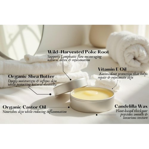 Organic Poke Root & Castor Oil Salve | Vegan Lymphatic Support | Enriched with Essential Oils | Cysts, Boils, Fibroids, Swollen Lymph Nodes, Breast & Joint (1oz, Unscented)