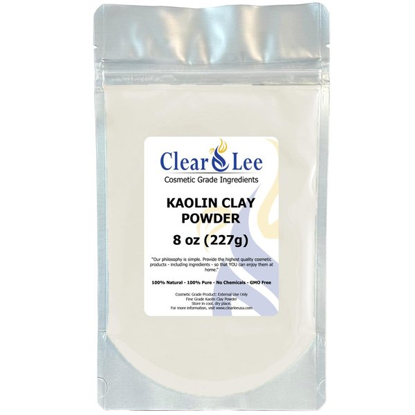 ClearLee Kaolin Clay Cosmetic Grade Powder - 100% Pure Natural Powder - Great For Skin Detox, Rejuvenation, and More - Heal Damaged Skin - DIY Clay Face Mask (8 oz)