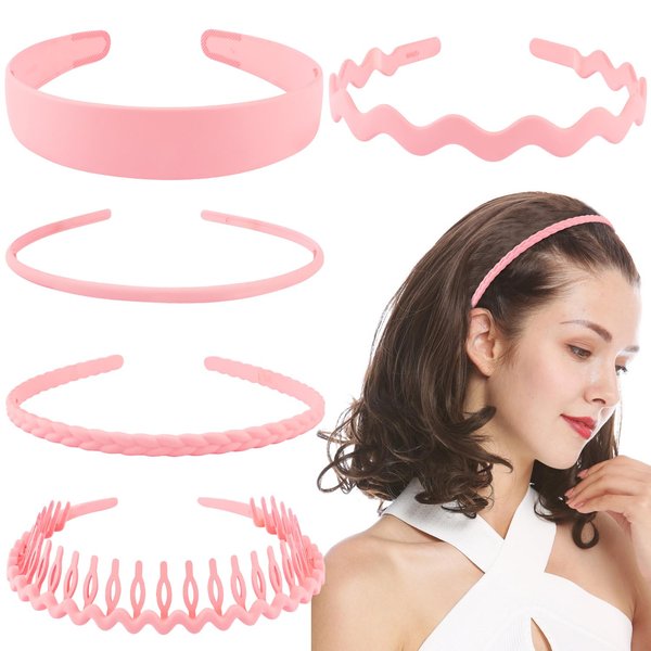 SuPoo 5pcs Pink Zig Zag Headbands Plastic Headbands for Women Non Slip Hard Hair Comb Head Bands with Teeth Various Women’s Headbands Comfortable Hair Bands Cute Hair Accessories