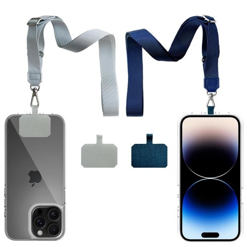 Outdoor Movement Anti-Theft Cell Phone Lanyard,Suitable for Hiking Cycling Mountaineering Tours,2 Pack Adjustable Neck Strap Phone Strap,4× Pads,Compatible with Most Smartphones (Gray+Dark blue)