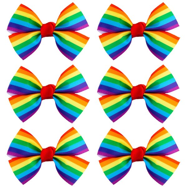 Whaline 6Pcs Gay Pride Day Rainbow Hair Bow with Clip Grosgrain Rainbow Hair Pins Bow Hair Barrettes Holiday Hair Accessories for Girls Women Wedding Birthday Gifts