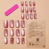 Press on Nails Short Square Fake Nails, Gel Red Cat's Eye Acrylic Nails Kits, Glossy False Nails Glue on Nails Super Fit Natural Nails 24 Pcs (Cat'sEye)