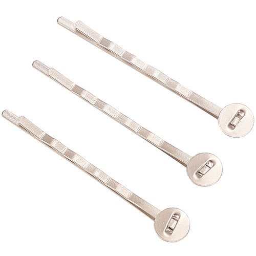 LiQunSweet 50 Pcs 2" Metal Hair Bobby Pin Findings Platinum Silver Color Hairpins with Glue on Pads Base for DIY Hair Accessoris