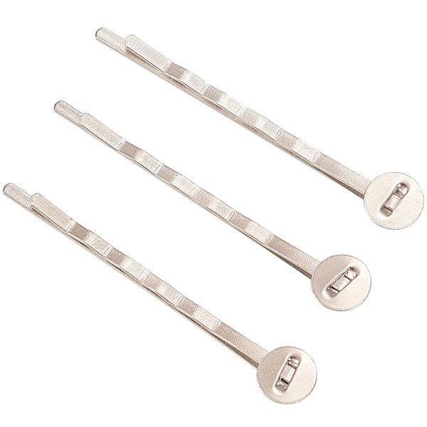 LiQunSweet 50 Pcs 2" Metal Hair Bobby Pin Findings Platinum Silver Color Hairpins with Glue on Pads Base for DIY Hair Accessoris