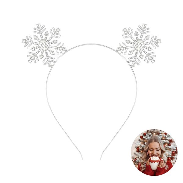 Christmas Headbands for Women, Snowflake Headband, Reindeer Antlers Headband, Happy New Year Headband, Merry Christmas Headband, Xmas Rhinestone Crown Headpiece Holiday Party Adults Girls Hair Hoop