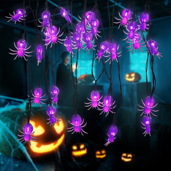 oopswow YOUNGAR Halloween Decor Spider String Lights, Solar String Light,2PACK 20ft 30 LED Outdoor Decorative Lights for Patio, Garden, Gate, Yard, Halloween Christmas Decoration (2Pack,Spider)