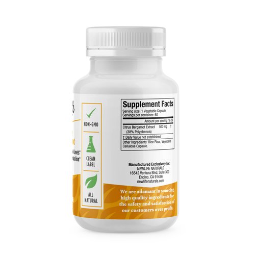 NewLife Naturals Citrus Bergamot Supplements 500 MG - Supplement for Wellness and Aging Support - Pure Extract Formula - 60 Veggie Capsules