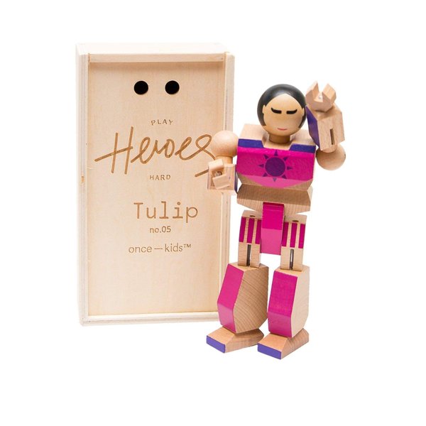 ONCE KIDS Playhard Hero Action Figures – Tulip Wood Baby Toys for Imaginative Play – Sturdy & Durably Packaged Hero Toy for Kids