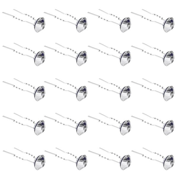 QIUTIMIY 20 Pack (Transparent) Rhinestone Hair Pins Crystal Hair Clips for Bridal Wedding Women Hair Jewelry Accessories, with Clear Container