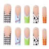 Foccna Long Press on Nails Pink Square French Fake Nails Summer Nails Purple Full Cover Bling Acrylic False Rhinestone Nails 3D Flower Design Square Nails for Women and Girls 24PCS (Square Nails 5)