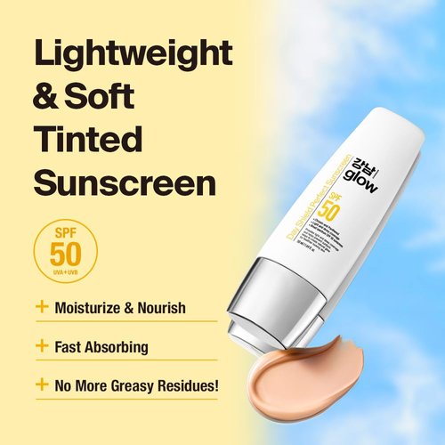 GANGNAM glow Day Shield Perfect Sunscreen SPF 50 - Tinted Sunscreen with Zinc Oxide, Sheer Tinted Moisturizer for face, Quick Absorption, Broad Spectrum, All Skin Types, Korean Skincare, 1.7floz