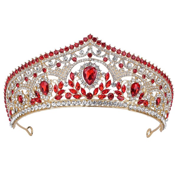 HEWEICSY Red Tiaras and Crowns for Women,Wedding Tiara for Bride,Rhinestone Queen Crown,Crystal Costume Hair Accessories for Birthday Prom Party