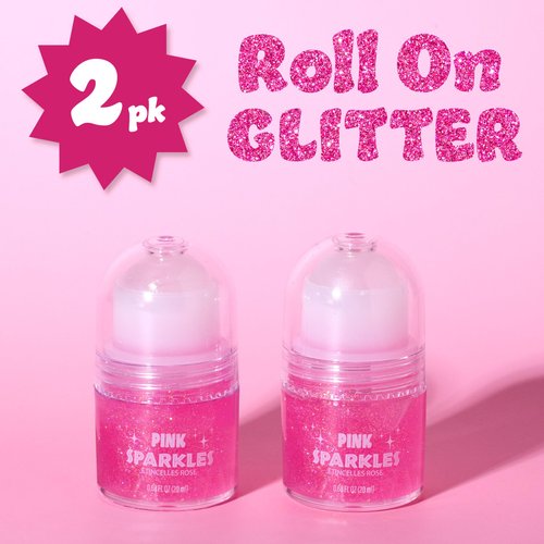 Expressions 2pc Pink Sparkles Roll-On Glitter Set - Strawberry Scented Roll On Body Glitter & Face Glitter, Smooth Rollerball Tip Glitter Stick Face & Body Makeup for Shimmer & Shine