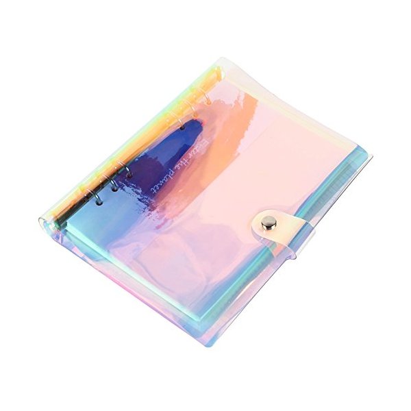 Chris.W A5 6-Ring Binder Cover Refillable Notebook Shell with Snap Button Closure for Ring-Bound Planner Pages, Dazzling Rainbow Color(Inner Paper Not Included)