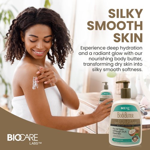 Biocare Body Butter Cream - Deep Moisturizing Cream for Rough, Dry & Hard Skin with 100% Coconut Oil, Hydration for Revitalized & Fresh Skin, Extra Soft Moisturizer for Youthful Glow 16 oz