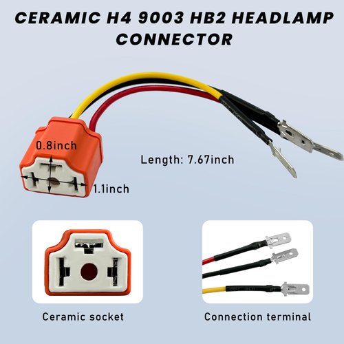 Suvnie 2 PCS H4 HB2 9003 Wiring Harness Headlight Socket, 16AWG Ceramic Headlight Connector, Pigtail Socket Female Plug, Headlight Fog Light Retrofit Car Accessories for Truck Boat