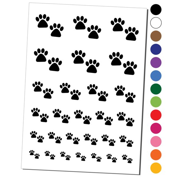 Paw Prints Pair Dog Cat Temporary Tattoo Water Resistant Fake Body Art Set Collection - Dark Green (One Sheet)