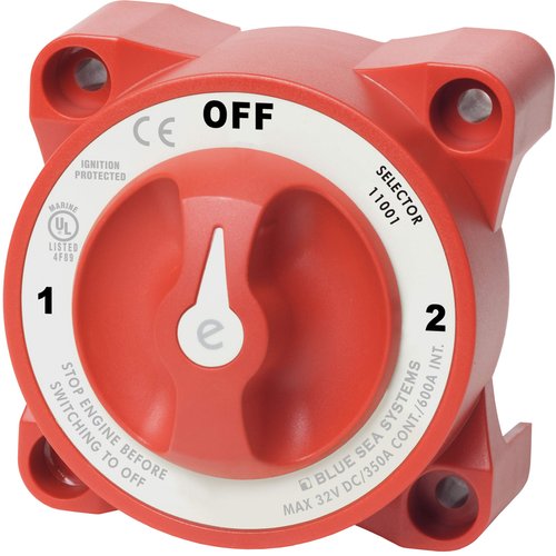 Blue Sea Systems 11001 e-Series Battery Switch with Alternator Field Disconnect, 3-Position, Red