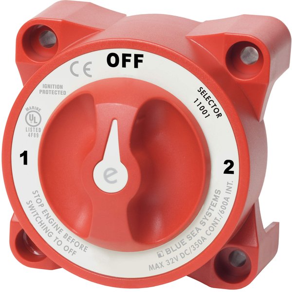 Blue Sea Systems 11001 e-Series Battery Switch with Alternator Field Disconnect, 3-Position, Red