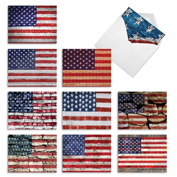 The Best Card Company - 10 Assorted 4th of July Cards (4 x 5.12 Inch) - Patriotic Red, White, & Blue USA Flag Notecard Set - Flag Day AM2013FJG-B1x10