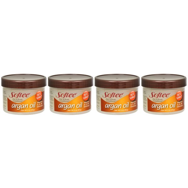 Lot of 4 jars of Softee Argan Oil Hair & Scalp Conditioner 3 oz/each jar