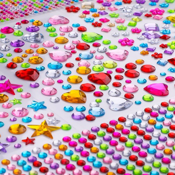 Gem Stickers, 1510pcs Rhinestone Stickers for Crafts, Self Adhesive Jewel Stickers, Acrylic Bling Gems Jewels Stickers for Crafts, Stick on Gems for DIY, Crafts, Craft Supplies for Kids