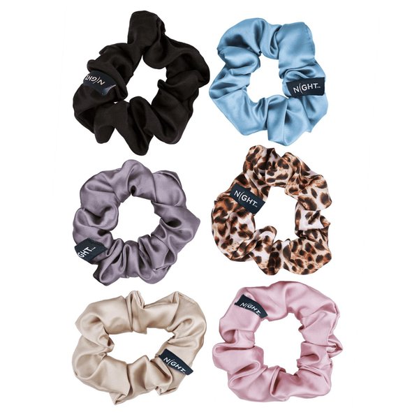 NGHT Silk Scrunchies for Women's Hair - 100% Thick Silk Scrunchies with Elastic Band Small - Ponytail holders for Girls - Multi-colored Pack of 6