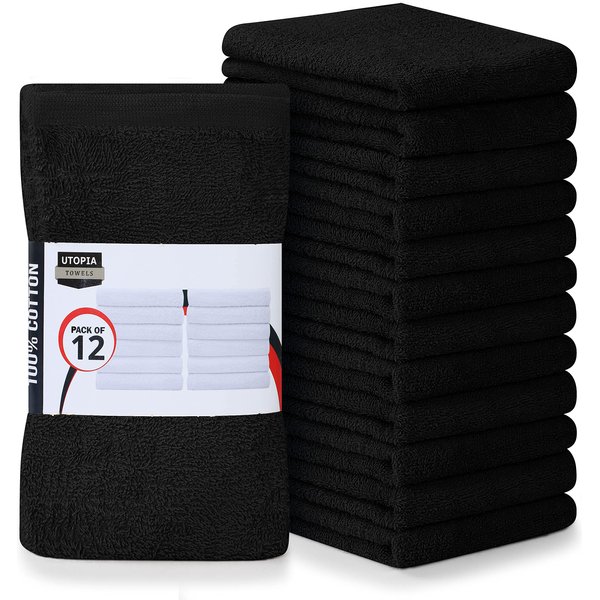 Utopia Towels Kitchen Bar Mops Towels, Pack of 12 Towels - 16 x 19 Inches, 100% Cotton Super Absorbent Black Bar Towels, Multi-Purpose Cleaning Towels for Home and Kitchen Bars