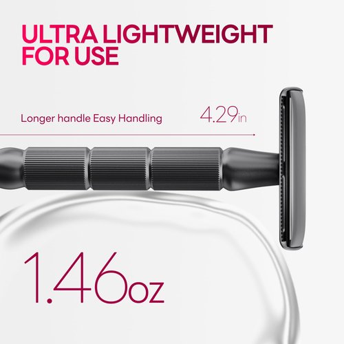 CAVEEM Double-Edge Safety Razor, Single-Blade Razors with 5 Stainless Steel Razor Blades for Men and Women, Reusable Metal Razor – Gun Metal Black