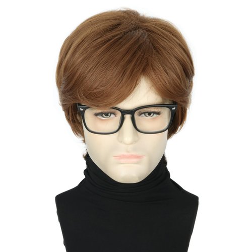 Mens Wigs with Glasses Short Brown Ginger 60s 70s Male Wig for Costume Accessories Halloween Outfit