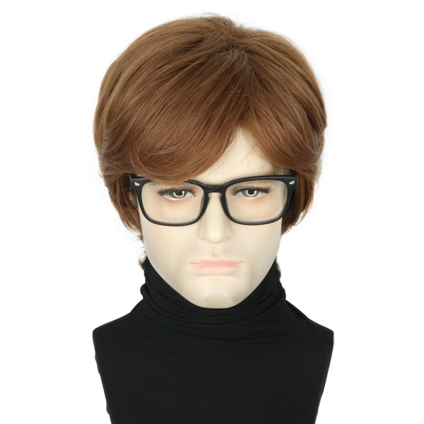 Mens Wigs with Glasses Short Brown Ginger 60s 70s Male Wig for Costume Accessories Halloween Outfit
