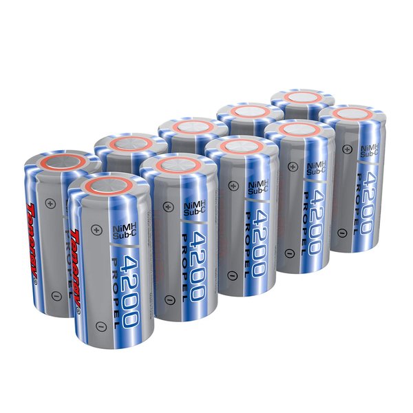 Tenergy NiMH SubC 1.2V 4200mAh, Flat Top Rechargeable Batteries, 10 Pack