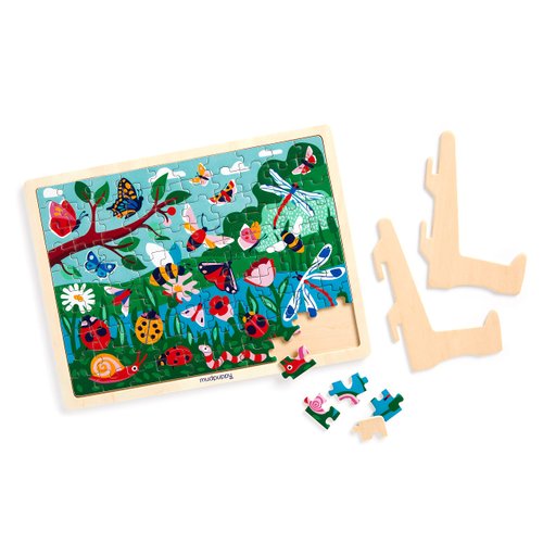 Mudpuppy Garden Life – 100 Piece Wooden Puzzle and Display Stand for Room Decor with Bright and Bold Illustrations of A Scenic Garden for Kids