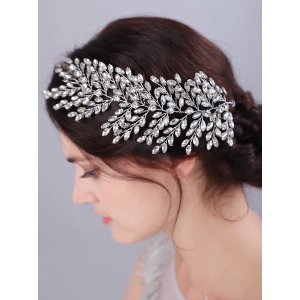 JWICOS Crystal Bridal Headpieces for Brides Silver Wedding Hair Accessories Bride Headband Hair Vine Rhinestone Hair Pieces for Women (Silver)