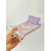 Funky Mini House 1:12 Scale Miniature Iron Bed, Dollhouse Furniture BJD Ob11 Accessories, Floral Mattress and Pillow Set, White
