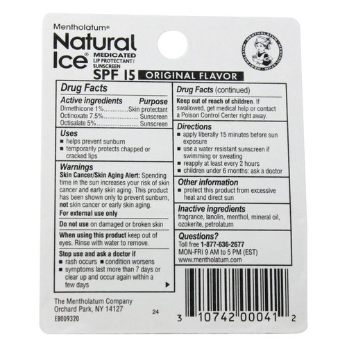 Natural Ice Medicated Lip Protectant/Sunscreen SPF 15, Original 0.16 oz