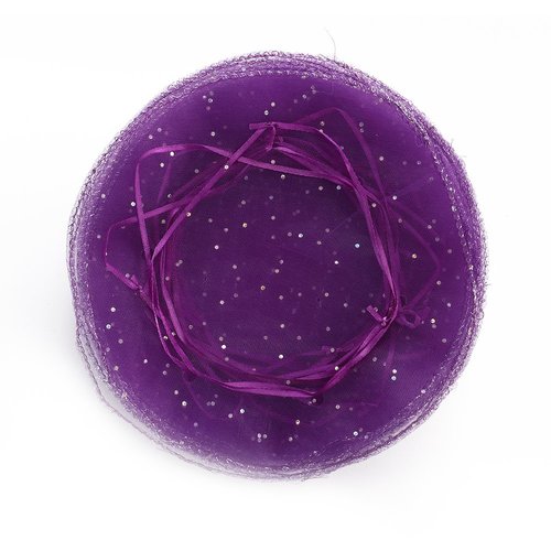 Bezall 50Pcs Organza Tulle Circles with Drawstring, 9.8 Inch Round Mesh Jewelry Candy Pouch Christmas Wedding Party Favor Gift Bags (Purple)
