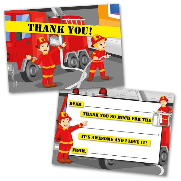 Leigha Marina Fireman Thank You Cards for Kids, 20 Notes & 20 Envelopes