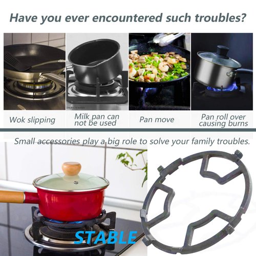 Reyhoar Non Slip Gas Ring Reducer, Burner Grate for Butter Warmer/Small Saucepan, Cast Iron Wok Support Ring- Compatible with Most Gas Stove Range Cooktop, 7.5 Inch, Black