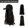 AynnQueen Baseball Cap with Hair Extensions for Women Adjustable Hat with Synthetic Hair Attached 24inch Long Wavy Hair Black Baseball Cap (Dark Brown)