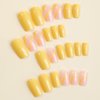 Yellow Press on Nails Medium Square Fake Nails Full Cover False Nails with Design Swirl Stick on Nails Solid Color Nails Press Ons Cute Glossy Acrylic Glue on Nails for Women Girls Manicure Set 24Pcs